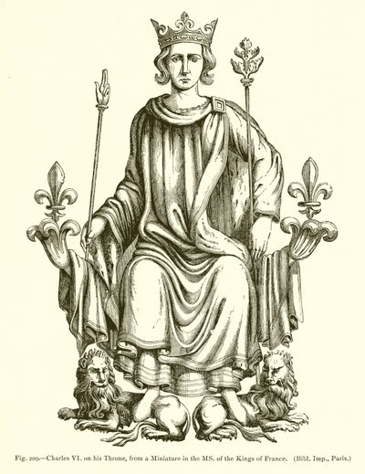 Carlo VI sul suo trono, da una miniatura nel manoscritto dei re di Francia da French School