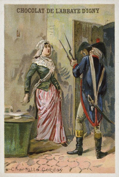 Charlotte Corday, assassina del leader giacobino rivoluzionario francese Jean-Paul Marat da French School