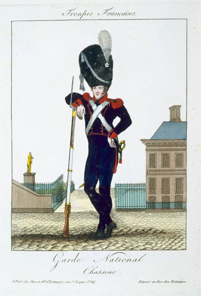 Cacciatore della Guardia Nazionale, da Troupes Francaises, pub. chez Basset, Parigi, c.1790 da French School