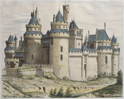 Chateau de Pierrefonds, illustrazione da Le Moniteur des architectes, inciso da Bosredon da French School