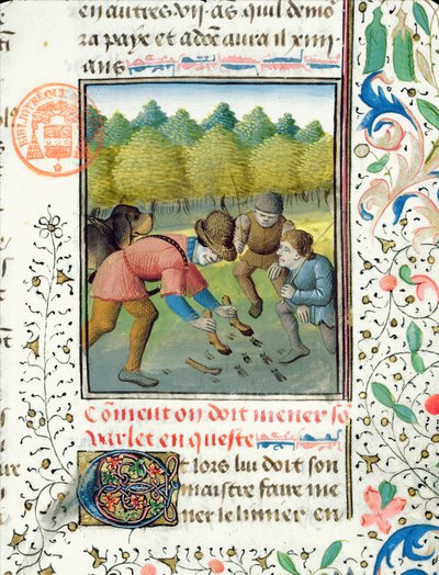 Controllo delle tracce di un cervo, dal Livre de la Chasse di Gaston Phebus de Foix (1331-91) da French School