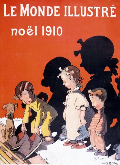 Bambini che lasciano le loro scarpe davanti al camino per Babbo Natale - in “Le Monde Illustré” da French School