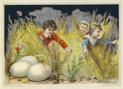 Bambini che cercano enormi uova di Pasqua da French School