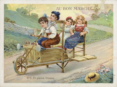 Bambini che giocano su una carriola trasformata da French School