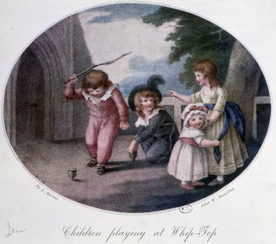 Bambini che giocano con la trottola - disegno da French School
