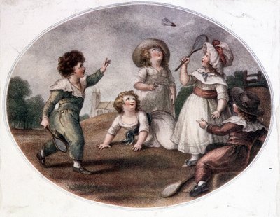 Bambini che giocano al gioco della ruota (ora badminton). da French School