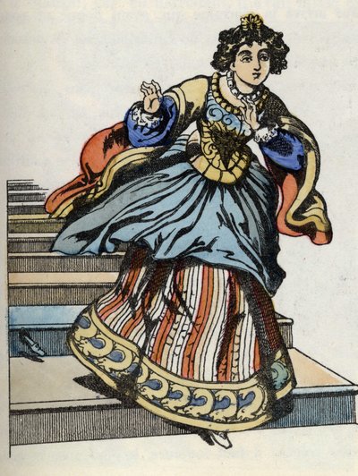 Cenerentola fugge dal ballo, appare la sua scarpetta di vetro. Illustrazione della fiaba "Cenerentola o La piccola scarpetta di vetro" di Charles Perrault da French School
