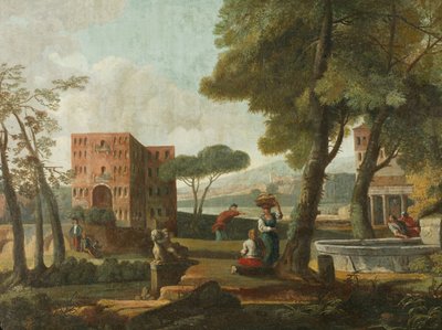 Paesaggio classico con sfinge da French School