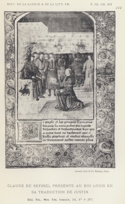 Claude de Seyssel presenta al re Luigi XII la sua traduzione di Giustino da French School