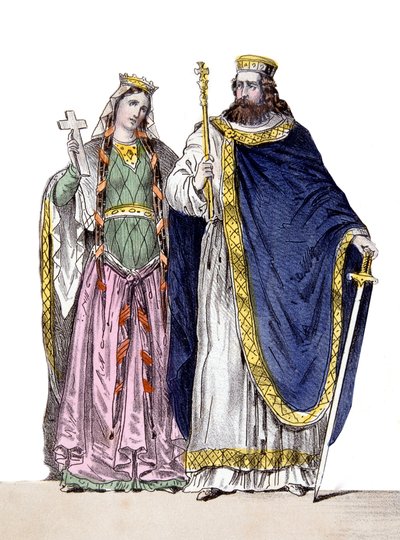 Clodoveo I e Clotilde in "Kings and Queens of France", sd. XIX secolo da French School