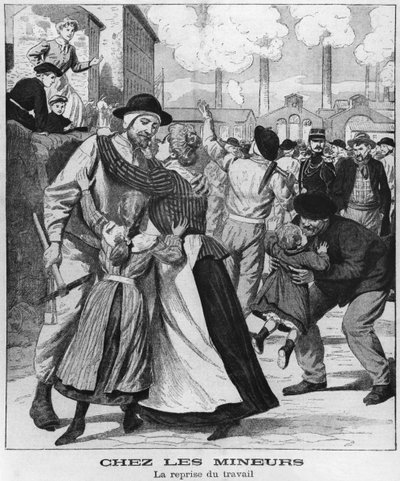 Minatori di carbone che tornano al lavoro, illustrazione da Le Petit Journal, inizio XX secolo da French School