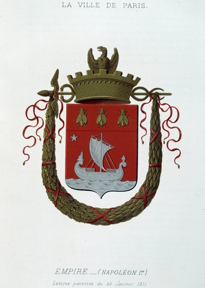 Stemma della Città di Parigi: Impero (Napoleone I) - Lettere Patenti datate 29 gennaio 1811 - in "Armorial National de France" di H. Traversier, Parigi da French School