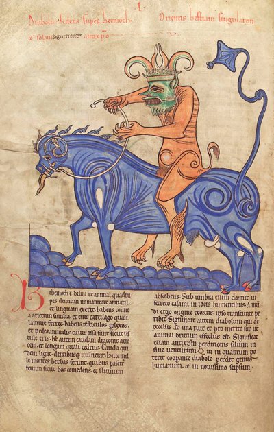 Cod. Guelf. 1 Gud. lat. 41V, Satana che cavalca un Behemoth, dal Liber Floridus di Lambert de Saint-Omer c.1120 da French School