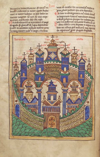 Cod. Guelf. 1 Gud. lat. 43v, Piano di Gerusalemme Celeste, dal Liber Floridus di Lambert de Saint-Omer c.1120 da French School