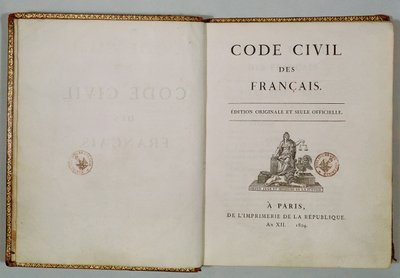 Codice Civile, aperto alla pagina del titolo, 1804 da French School