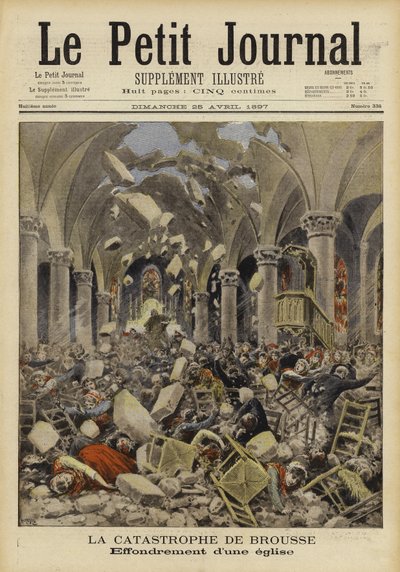 Crollo del tetto di una chiesa, Brousse, Francia, 1897 da French School