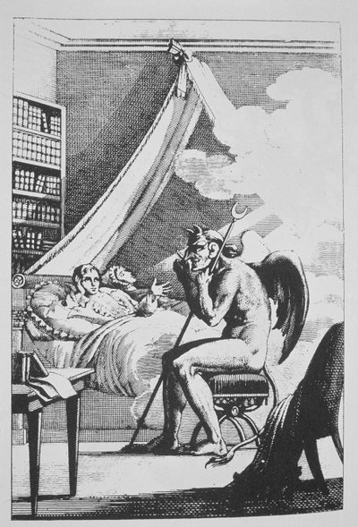 Collin de Plancy (1793-1887) che conversa con il Diavolo, da Le Diable Peint par Lui-meme (1825) illustrato in una storia della magia pubblicata alla fine del XIX secolo da French School
