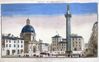 Vista della Colonna Traiana a Roma - incisione da French School
