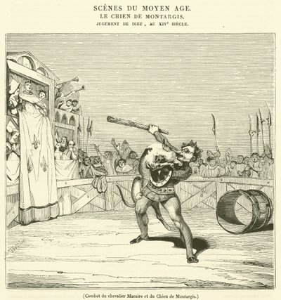 Combattimento del cavaliere Macaire e del Cane di Montargis (incisione) da French School