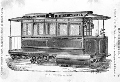 Locomotiva a tram ad aria compressa - in "Le nuove conquiste della scienza" di Louis Figuier da French School