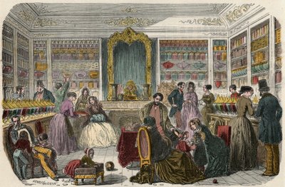 Negozio di pasticceria a Parigi nel XIX secolo - Incisione in "Tableau-de-Paris" di Edmond Texier 1852 da French School