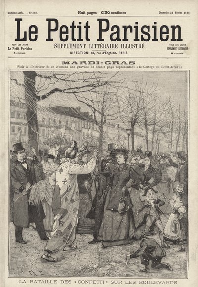Battaglia di coriandoli sui boulevard di Parigi a Mardi Gras da French School