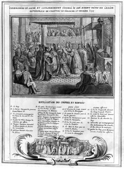 Consacrazione e incoronazione di Enrico IV (1553-1610) nella Cattedrale di Chartres il 27 gennaio 1594, fine XVI secolo da French School