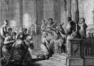 Consacrazione di Santa Genoveffa, circa 430: San Germano, vescovo di Auxerre da French School