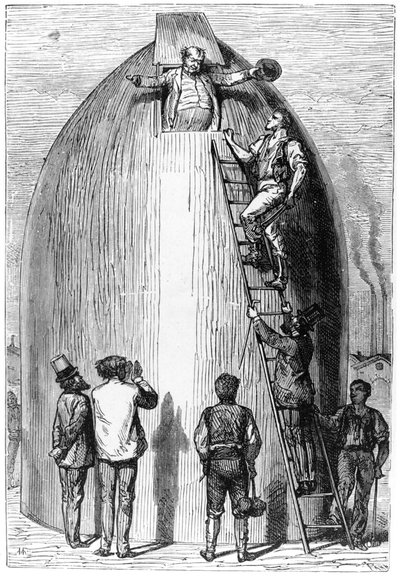 Costruzione di un razzo, illustrazione da Dalla Terra alla Luna di Jules Verne, Parigi, Hetzel, pubblicato nel 1865 da French School