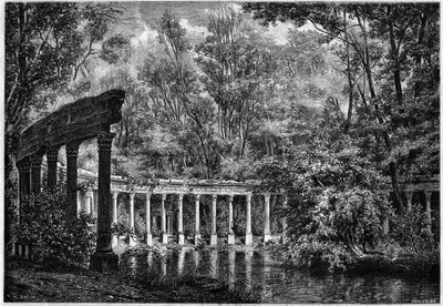 Colonnato corinzio intorno al bacino ovale nel Parc de Monceau, Parigi da French School