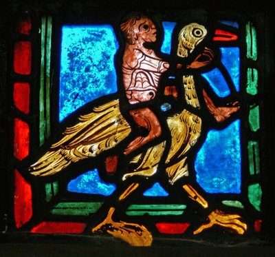 (angolo) la parabola del Buon Samaritano: uomo e uccello da French School