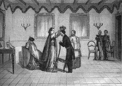 Incoronazione del re Radama II del Madagascar da parte del sacerdote cattolico francese Jouen da French School