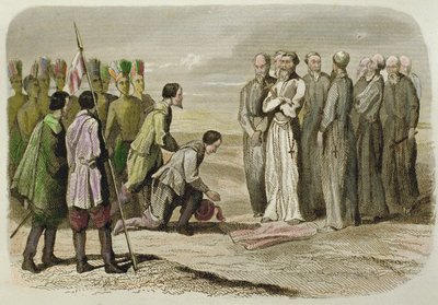Cortés ai piedi di Martín de Valencia da French School