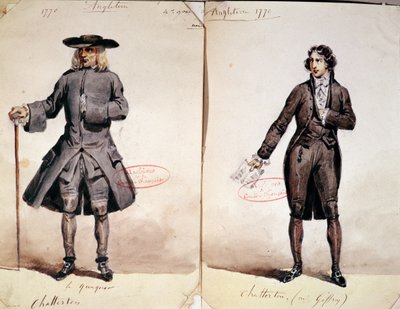 Costume per la prima produzione di Chatterton di Alfred de Vigny (1791-1863): il Quacchero e Geffroy come Chatterton, 1835 da French School