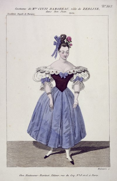 Costume per Madame Cinti Damoreau nel ruolo di Zerlina in Don Giovanni, inciso da Maleuvre, stampato da Hautecoeur-Martinet da French School