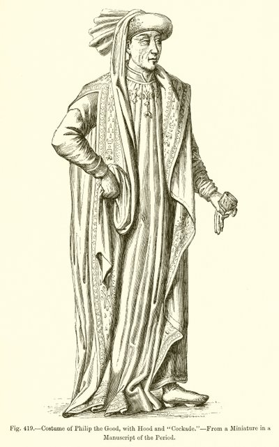 Costume di Filippo il Buono, con cappuccio e coccarda da French School