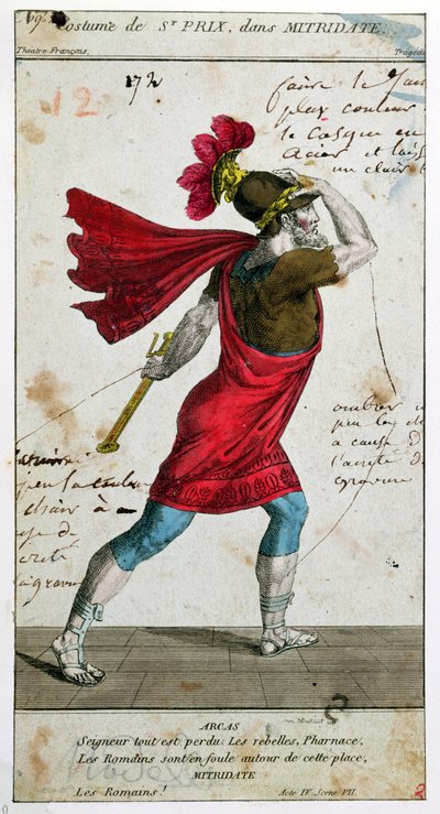 Costume di Saint-Prix nella tragedia Mithridate di Racine, XVIII-XIX secolo da French School