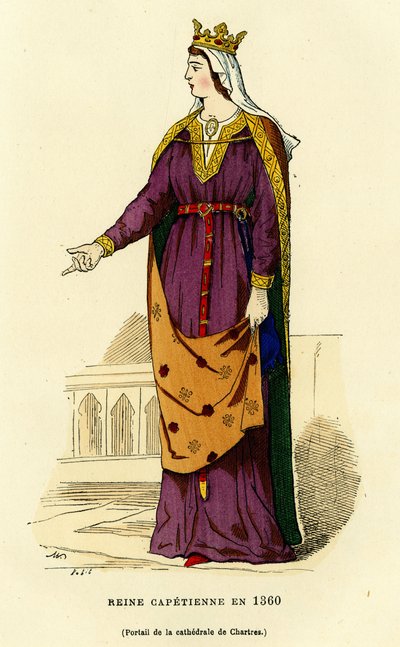 Costume di una regina capetingia nel 1360, con una corona d