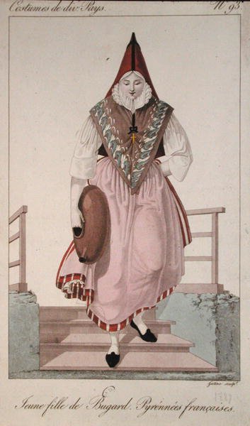 Costume di una giovane ragazza di Bugard nei Pirenei francesi da French School