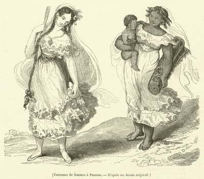 Costumi femminili a Panama (incisione) da French School