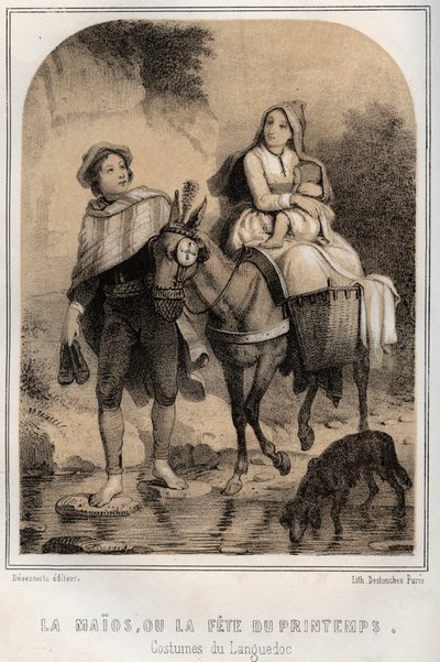 Costumi del Languedoc - la Maios o la festa di primavera - Incisione in 