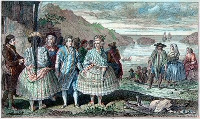 Costumi degli abitanti di La Conception (Cile) - Atlas du Voyage de La Perouse intorno al mondo durante gli anni 1785-1788, Parigi 1797 da French School