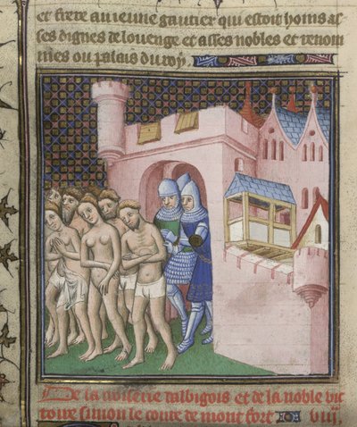 Cotton Nero E. II pt.2, f.20v Espulsione degli Albigesi da Carcassonne nel 1209, dalle 
