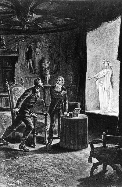 Il conte Franz de Telek pensa di vedere la sua ex amante La Stilla, illustrazione per Il castello dei Carpazi di Jules Verne, pubblicato da Hetzel, 1892 da French School