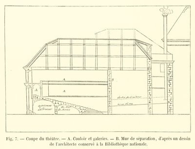 Sezione del teatro, Corridoio e gallerie, Muro di separazione, secondo un disegno dell