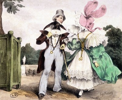 Coppia che cammina, disegno di Guy Forest, circa 1829 da French School