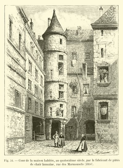 Corte della casa abitata, nel quattordicesimo secolo, dal fabbricante di paste di carne umana, rue des Marmousets, 1850 da French School