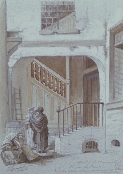 Cortile e laboratorio della Marchesa de Brinvilliers, 28 rue de Bievre, Parigi da French School