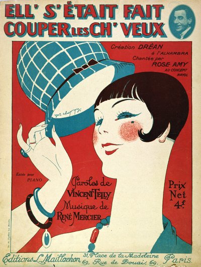 Copertina per la partitura musicale, Si è tagliata i capelli, 1924 da French School