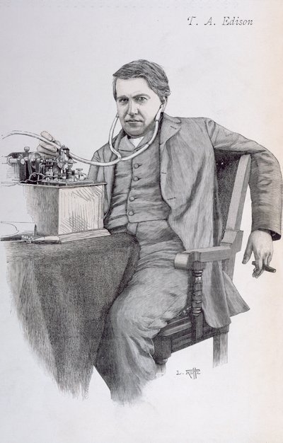 Illustrazione di copertina di La Revue Illustrée raffigurante Thomas Alva Edison, 1889 da French School